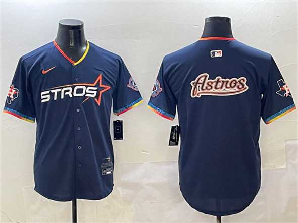 Mens Houston Astros Team Big Logo Navy 2025 City Connect With Texas Patch Limited Stitched Jersey